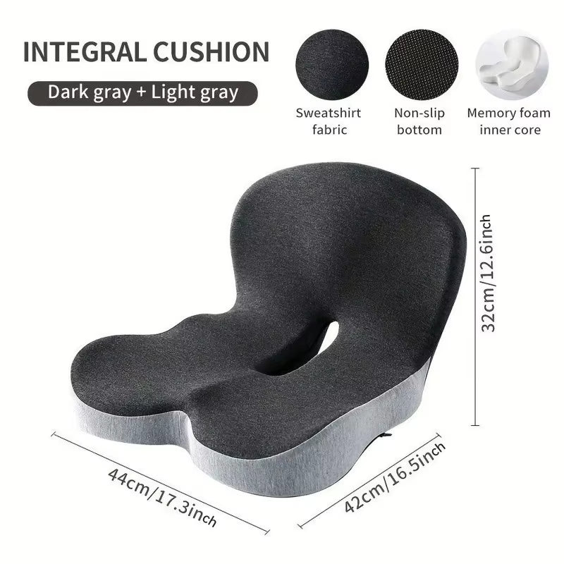 Memory Foam One-Piece Seat Cushion Backrest Office Chair Cushion Massage Lumbar Support Pain Relief Breathable Car Butt Pad